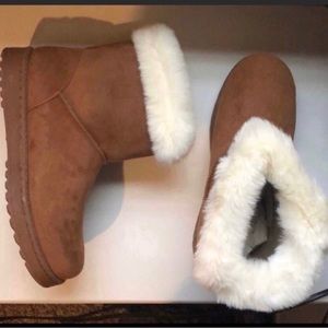 New SO Boots Paulina Faux-Fur Women’s Tan Brown Ankle Retro Boots Women’s Sz 10